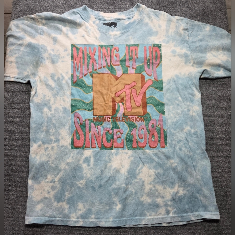 MTV‎ Mixing It Up Since 1981 Tie Dye T Shirt Medium Blue Graphic Logo 2021